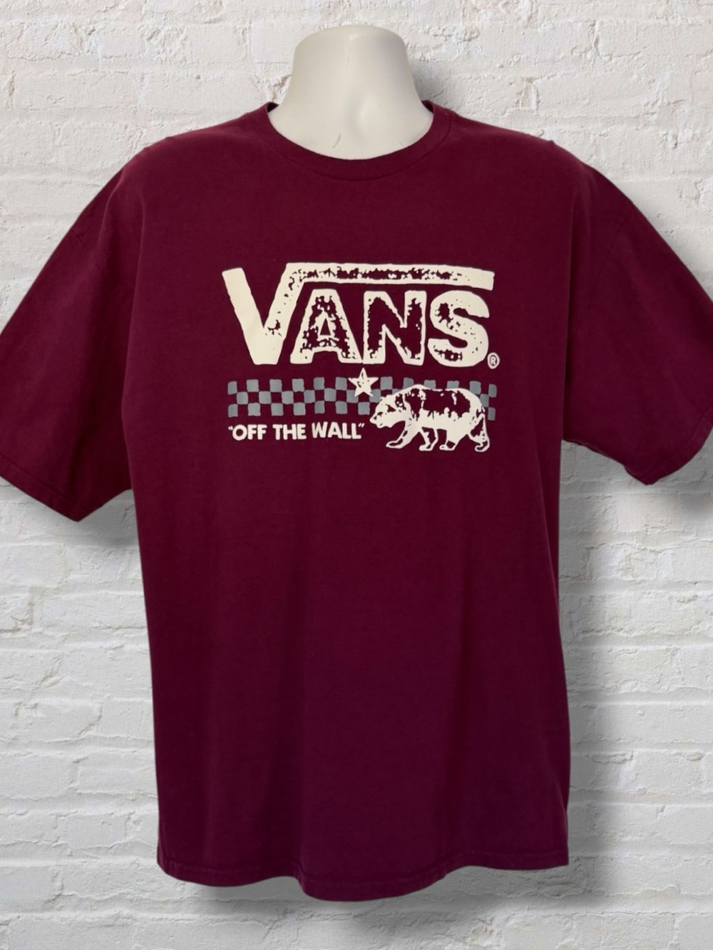 VANS Off The Wall California Bear Checkerboard Graphic Tee Burgundy Maroon XL